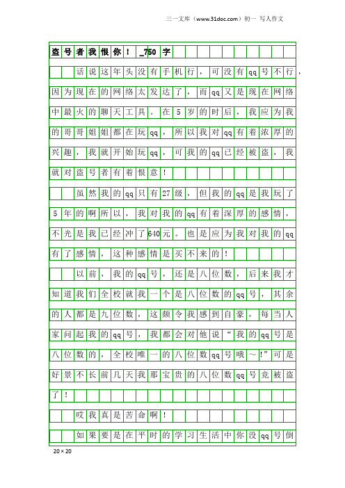 初一写人作文：盗号者我恨你!_750字