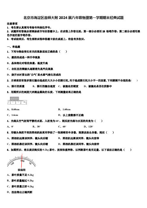 北京市海淀区首师大附2024届八年级物理第一学期期末经典试题含解析