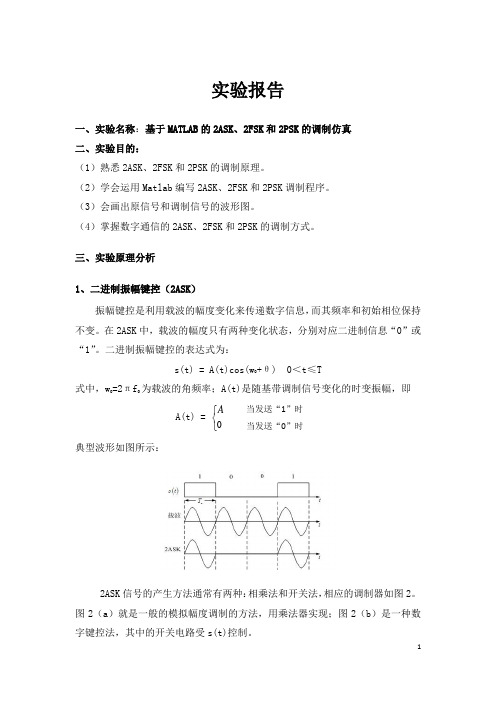 基于MATLAB的2ASK、2FSK和2PSK的调制仿真