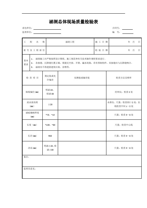 涵洞总体现场质量检验表