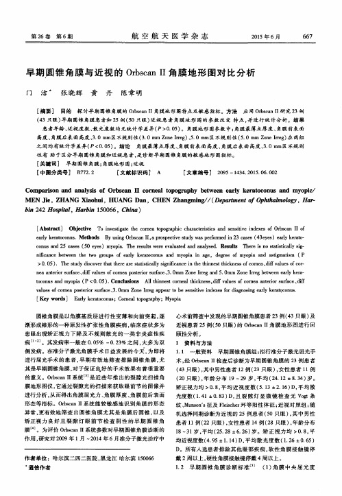 早期圆锥角膜与近视的Orbscan Ⅱ角膜地形图对比分析