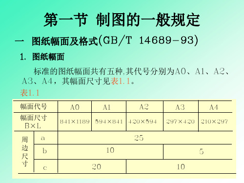 制图的一般规定一图纸幅面及格式