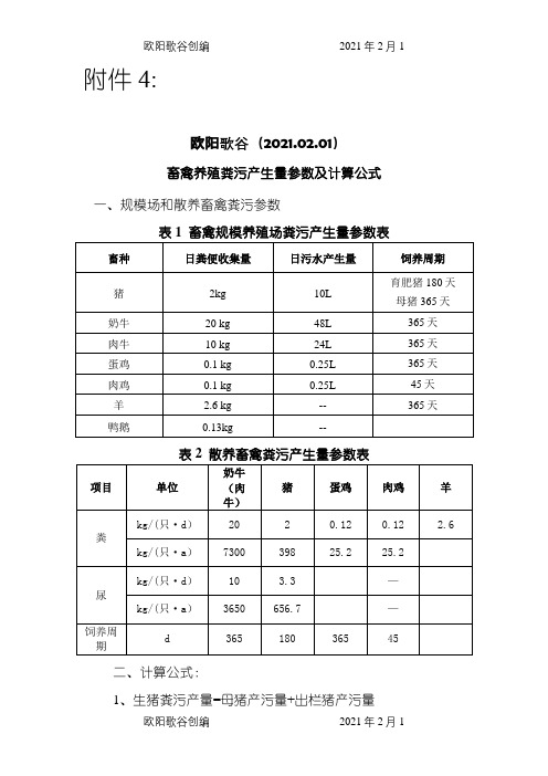 畜禽养殖粪污产生量参数及计算公式之欧阳歌谷创编