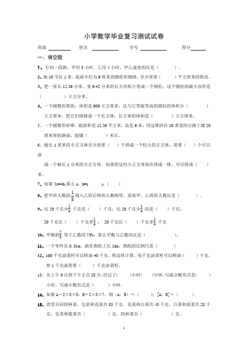 小学数学易错题复习试卷六年级毕业复习 (2)