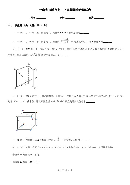 云南省玉溪市高二下学期期中数学试卷