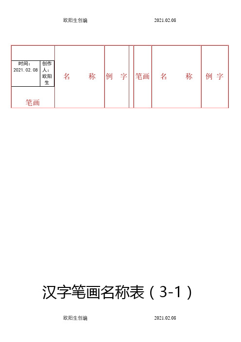 最全汉字笔画名称表(大全)之欧阳生创编