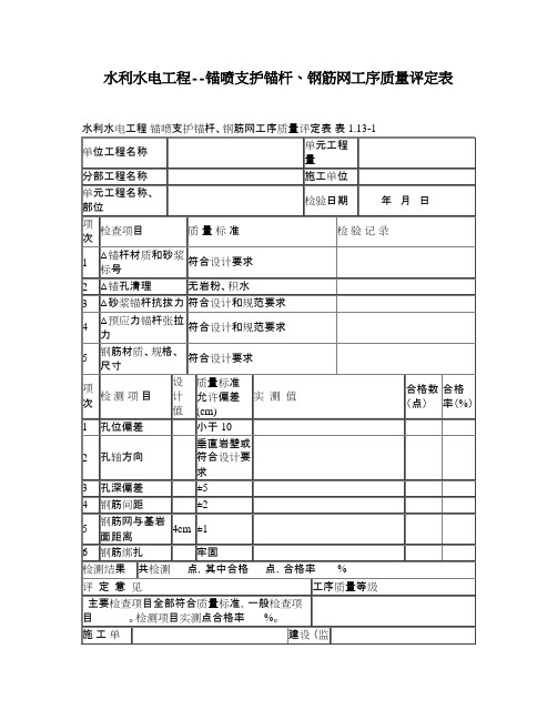 水利水电工程--锚喷支护锚杆、钢筋网工序质量评定表