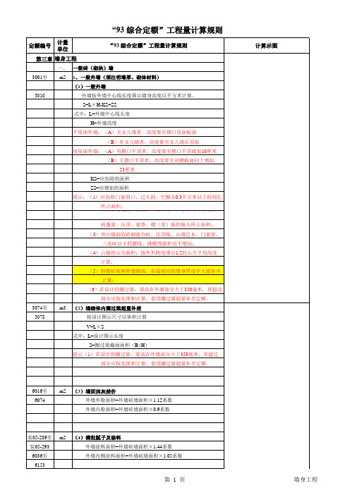 93综合定额工程量计算规则