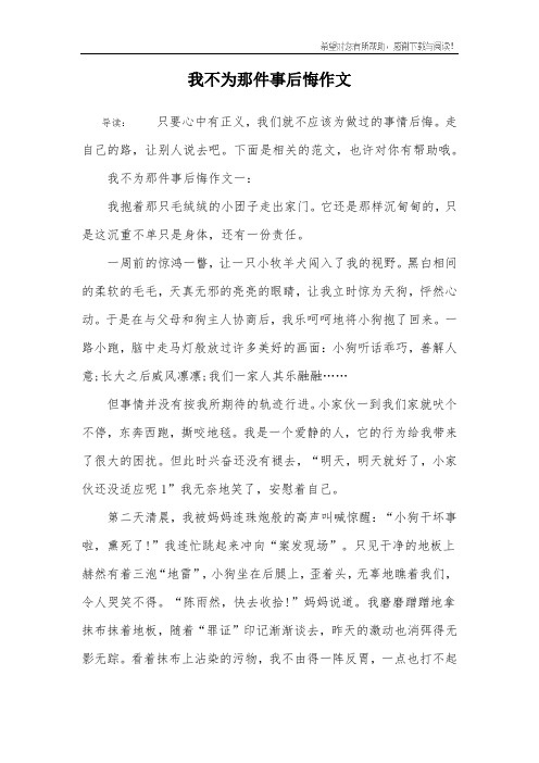 我不为那件事后悔作文