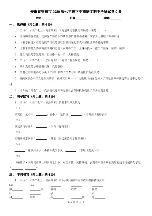 安徽省宿州市2020版七年级下学期语文期中考试试卷C卷