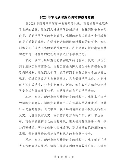 2023年学习新时期消防精神教育总结