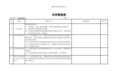 内审检查表(最高管理者)