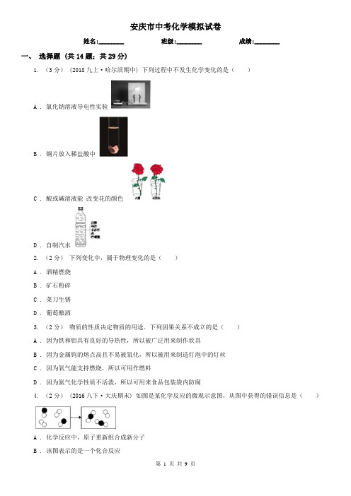 安庆市中考化学模拟试卷  