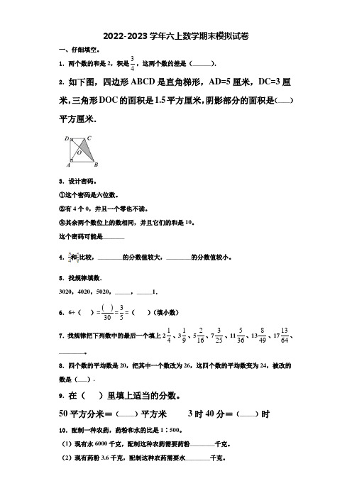 2023届福建南平市建阳区数学六年级第一学期期末统考模拟试题含解析