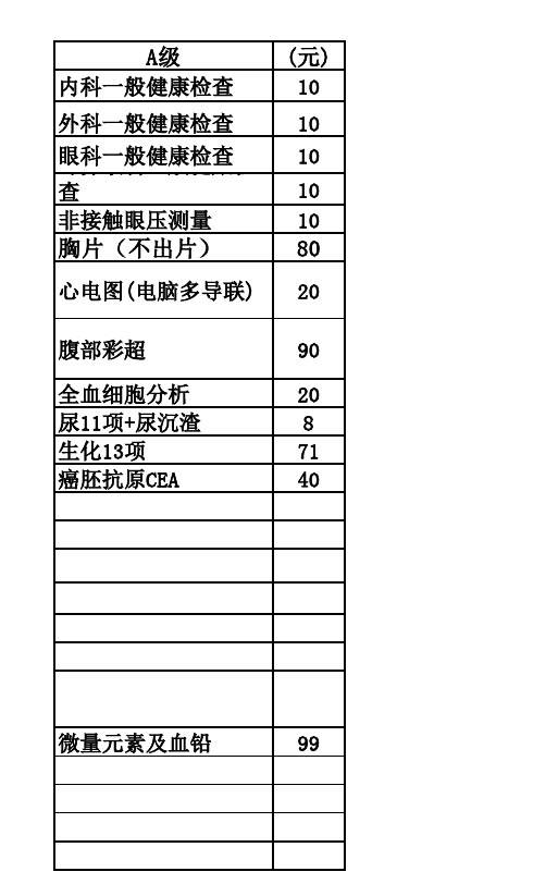 北京市海淀医院体检中心健康体检收费价格表