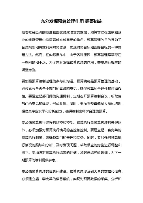 充分发挥预算管理作用 调整措施