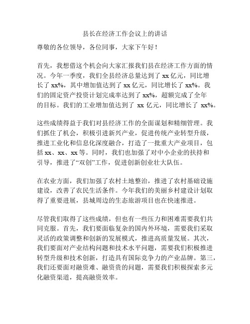 县长在经济工作会议上的讲话