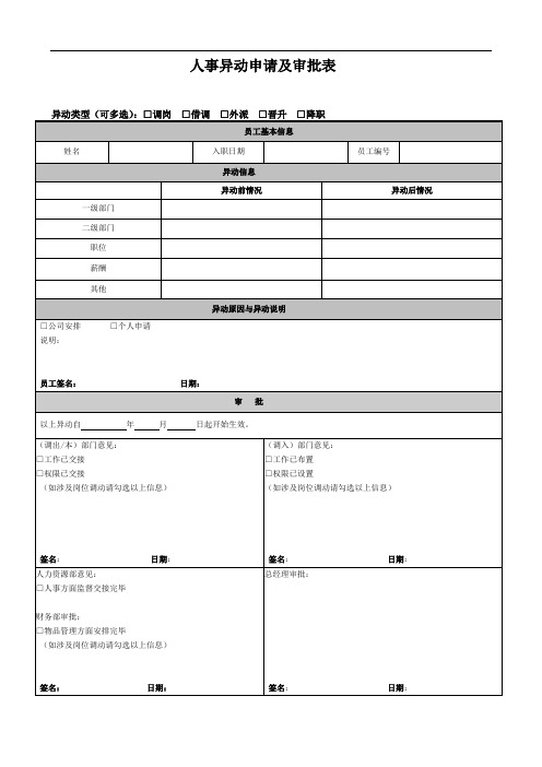 人力资源HR表格之：人事异动申请及审批表