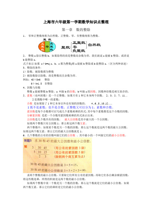 上海市六年级第一学期数学知识点整理 