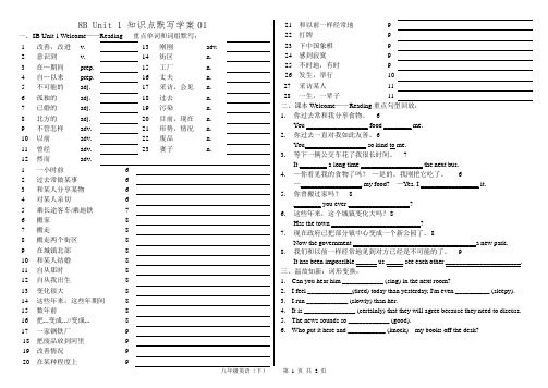 牛津英语8B Unit 1 知识点默写教学案01