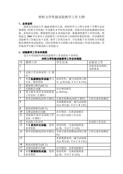 材料力学性能试验工作大纲