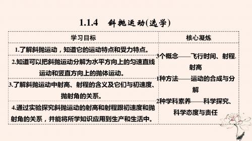 高考物理主题一曲线运动与万有引力定律第一章抛体运动1.1.4斜抛运动(选学)课件教科版