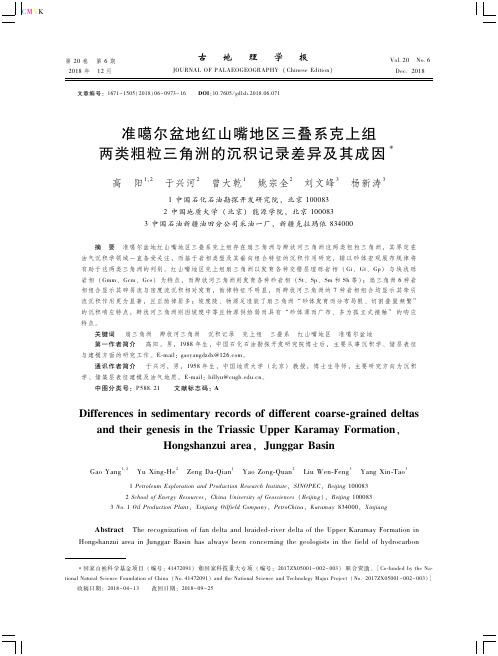 准噶尔盆地红山嘴地区三叠系克上组两类粗粒三角洲的沉积记录差异及其成因