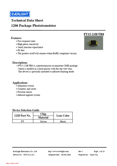 PT15-21BTR8;中文规格书,Datasheet资料