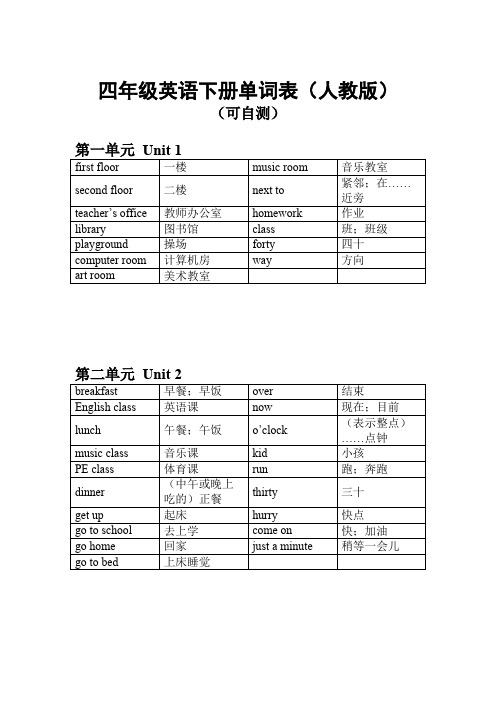 四年级下册英语单词人教版精选全文完整版