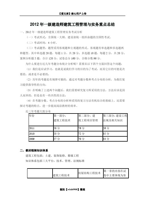 2012年一级建造师建筑工程管理与实务重点总结