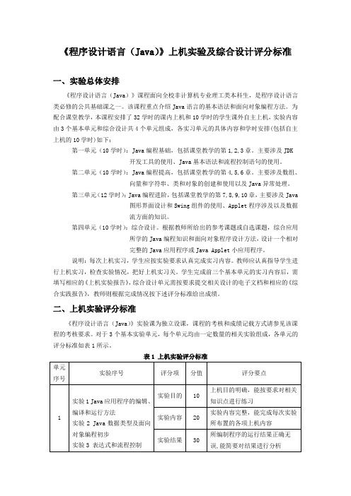 2008级《程序设计语言(Java)》上机实验及综合设计评分标准