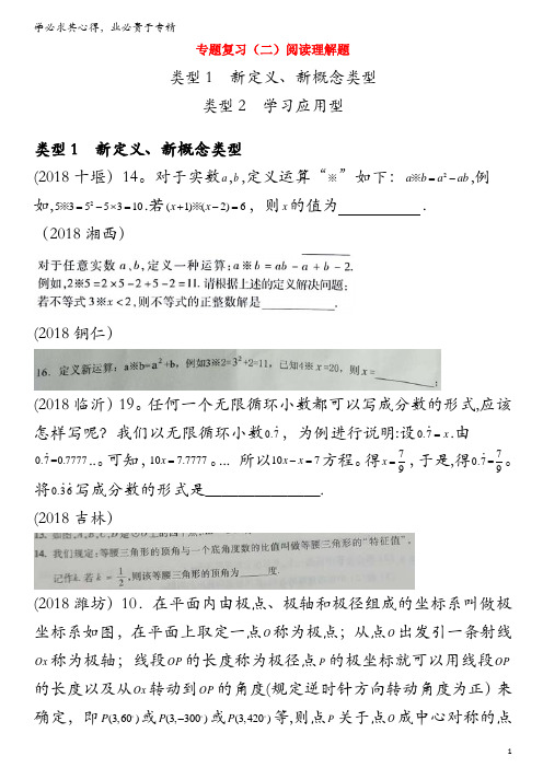 2018年中考数学真题复习(二)阅读理解题(答案不全)