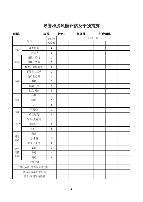 导管风险评估表