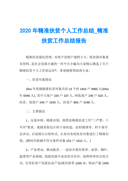 2020年精准扶贫个人工作总结_精准扶贫工作总结报告