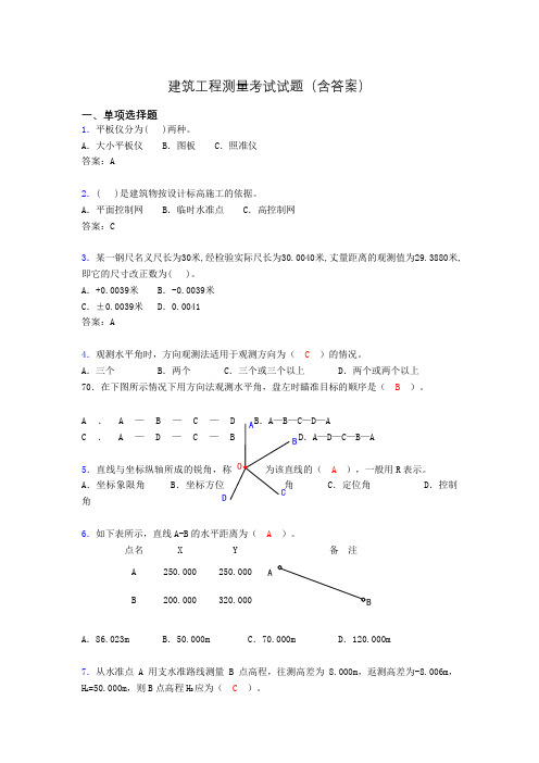 建筑工程测量试题及答案(完整)QAA