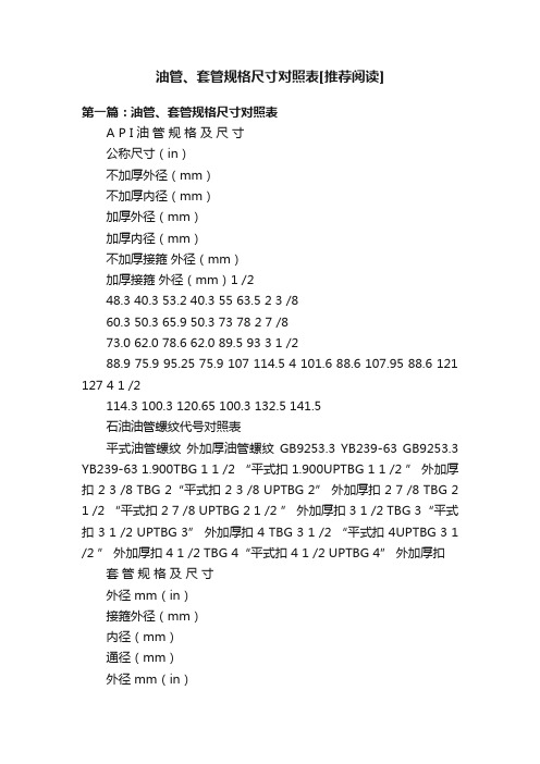 油管、套管规格尺寸对照表[推荐阅读]