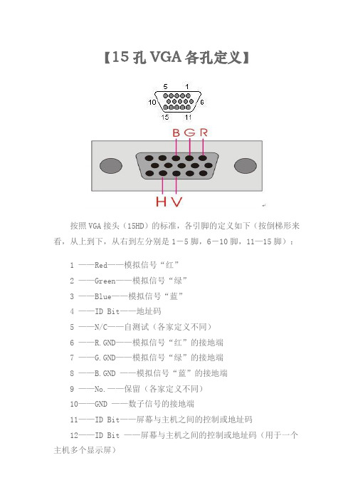 15孔VGA各孔定义