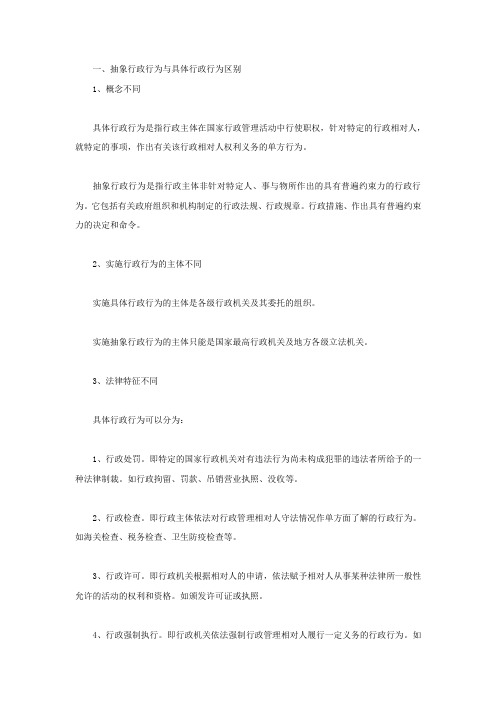 抽象行政行为与具体行政行为区别