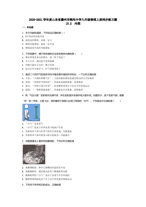 2020-2021学年度山东省滕州市鲍沟中学九年级物理上册同步练习题13.内能(无答案)