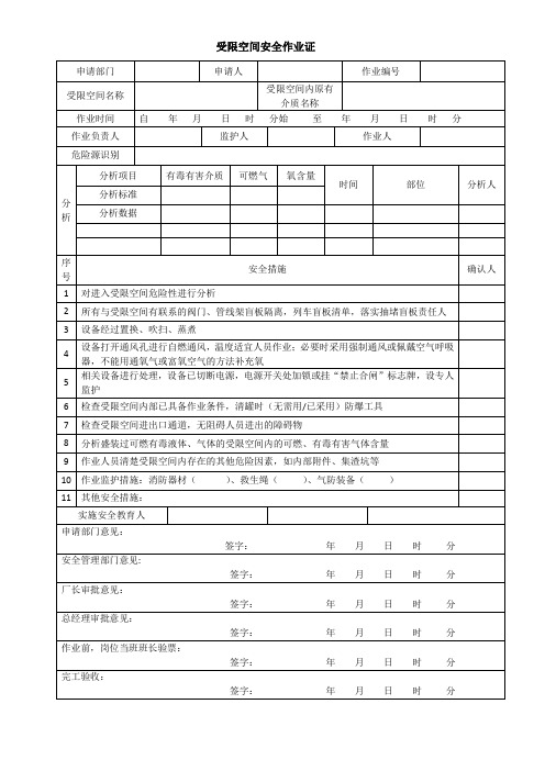 有限空间作业票