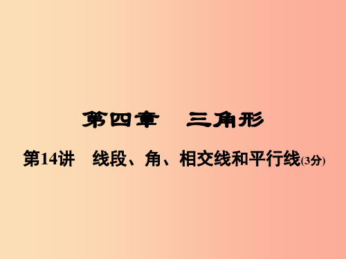 河南省2019年中考数学总复习 第一部分 教材考点全解 第四章 三角形 第14讲 线段、角、相交线和