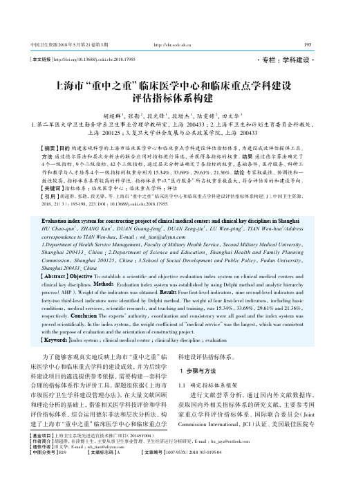 上海市“重中之重”临床医学中心和临床重点学科建设评估指标体系构建