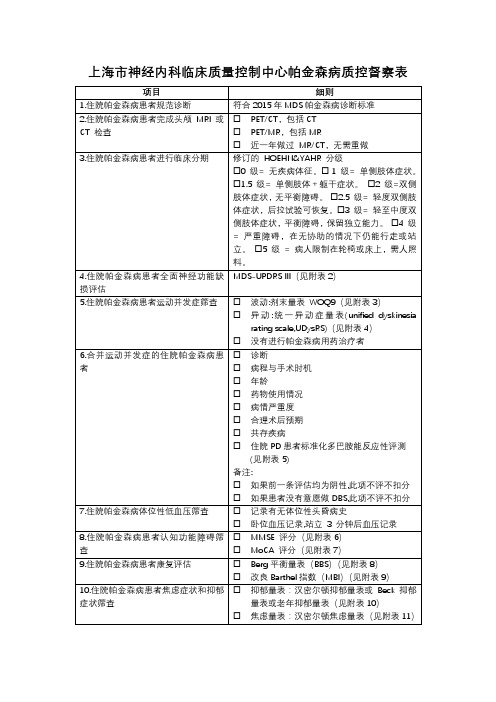 帕金森病质控汇总表