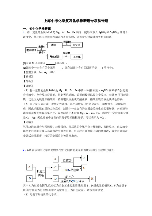 上海中考化学复习化学推断题专项易错题