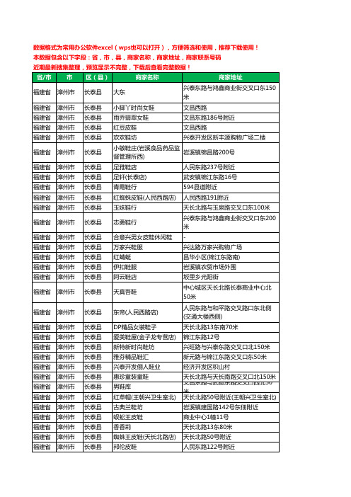 2020新版福建省漳州市长泰县鞋工商企业公司商家名录名单黄页联系电话号码地址大全39家