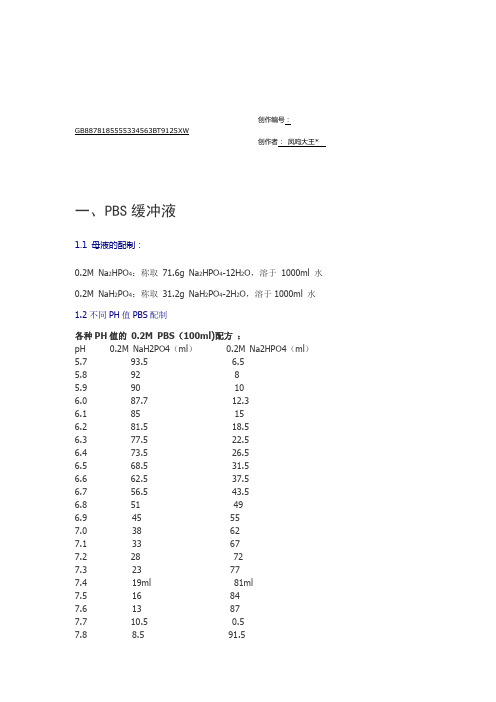 各种浓度各种PH的PBS、Tris-HCl缓冲液配制