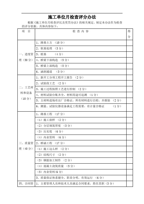 施工单位月检查评分表