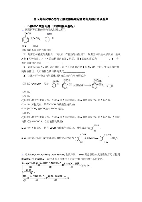 全国高考化学乙醇与乙酸的推断题综合高考真题汇总及答案