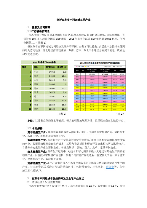 分析江苏省不同区域主导产业