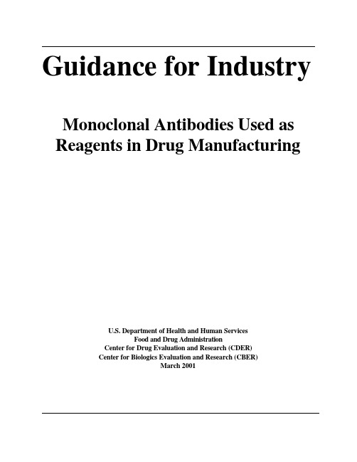 Guidance for Industry Monoclonal Antibodies Used as reagents in Drug Manufacturing